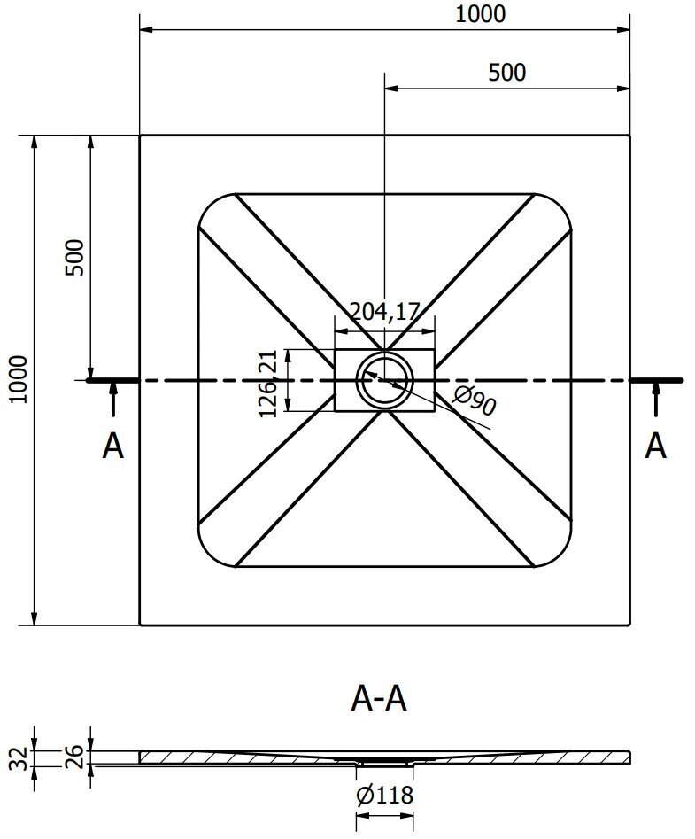 Kvadrātveida dušas paliktnis Mexen Hugo SMC ar sifonu, Black+Inox, 100x100 cm cena un informācija | Dušas paliktņi | 220.lv