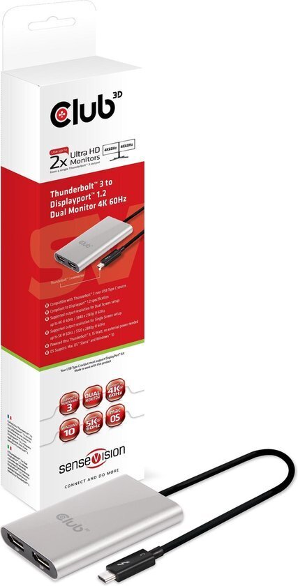 CLUB3D Thunderbolt™ 3 to 2x Displayport™ 1.2 Dual Monitor 4K 60Hz цена и информация | Adapteri un USB centrmezgli | 220.lv
