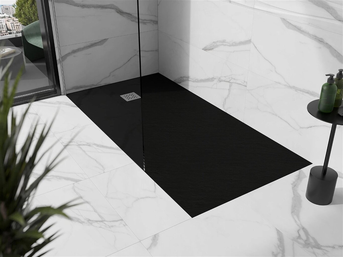 Taisnstūra dušas paliktnis Mexen Stone+ ar sifonu, Black, 180x70,80,90,100 cm cena un informācija | Dušas paliktņi | 220.lv
