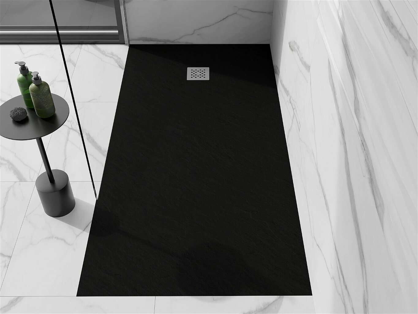 Taisnstūra dušas paliktnis Mexen Stone+ ar sifonu, Black, 180x70,80,90,100 cm cena un informācija | Dušas paliktņi | 220.lv