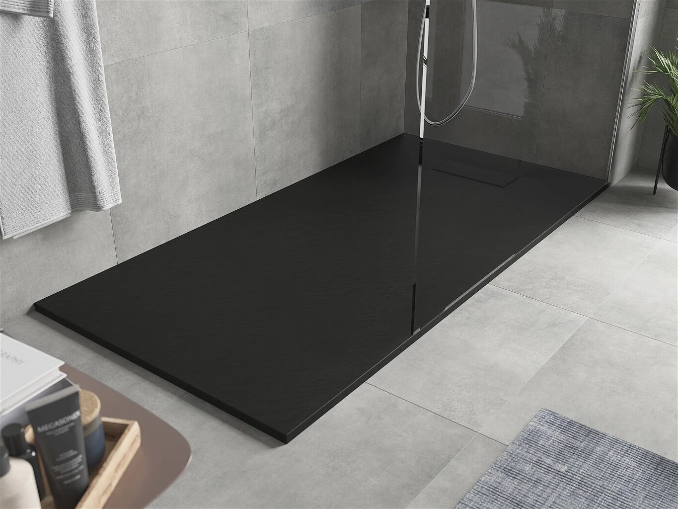 Taisnstūra dušas paliktnis Mexen Hugo SMC ar sifonu, Black, 150x70,80,90 cm cena un informācija | Dušas paliktņi | 220.lv