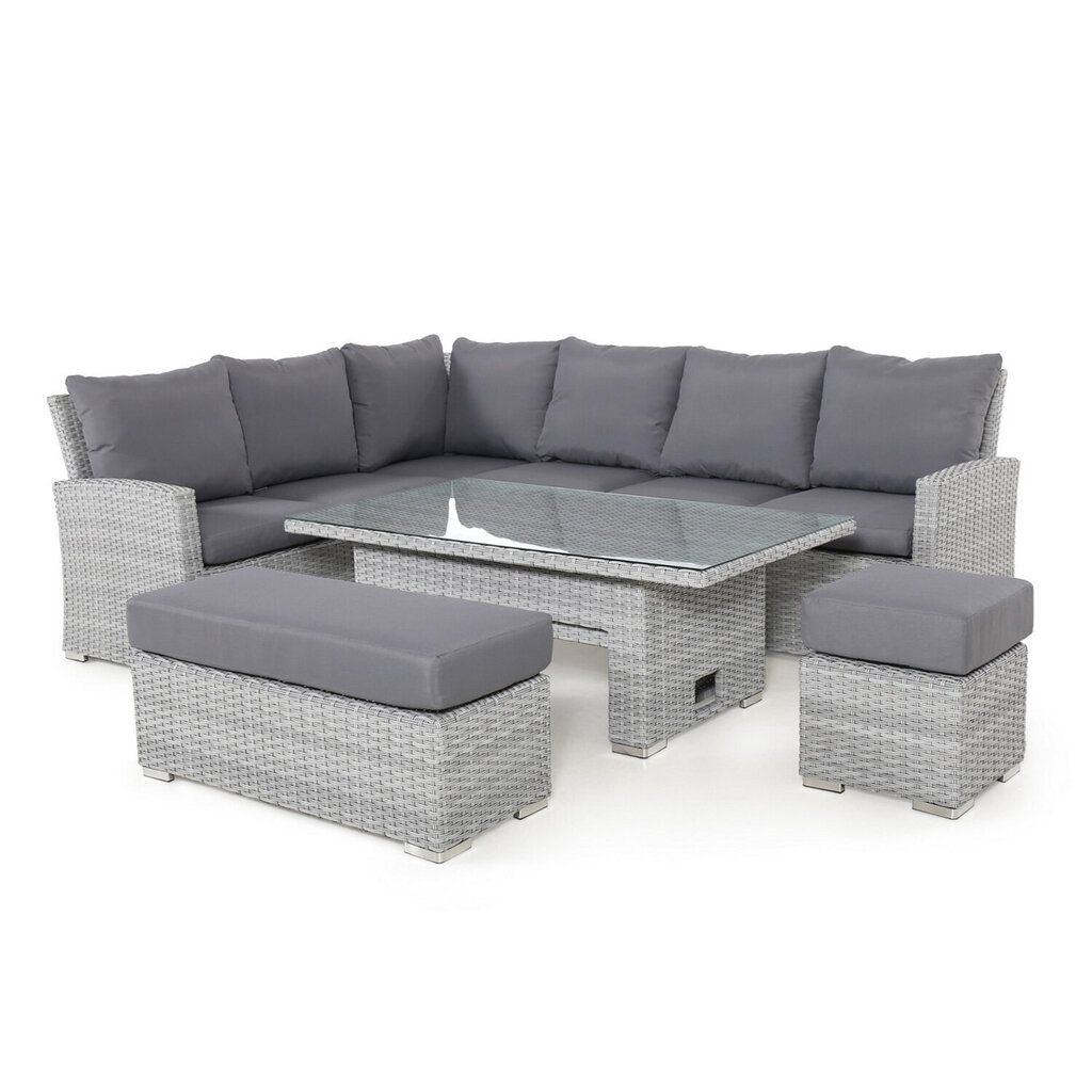 Dārza mēbeļu komplekts ASCOT stūra dīvāns, galds un 2 pufi, pelēks цена и информация | Dārza krēsli | 220.lv