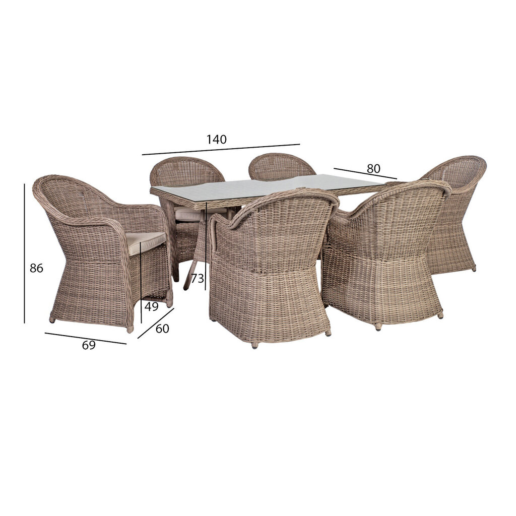 Dārza mēbeļu komplekts TOSCANA galds un 6 krēsli cena un informācija | Dārza mēbeļu komplekti | 220.lv