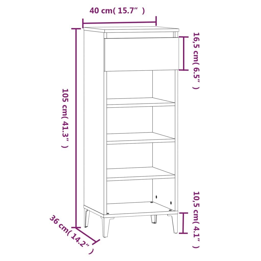 vidaXL apavu plaukts, ozolkoka krāsa, 40x36x105 cm, inženierijas koks cena un informācija | Apavu skapji, apavu plaukti, priekšnama soliņi | 220.lv