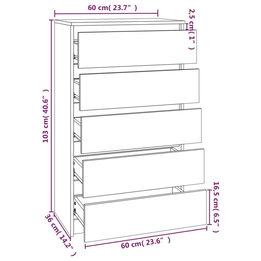 vidaXL atvilktņu plaukts, balts, 60x36x103 cm, inženierijas koks cena un informācija | Kumodes | 220.lv