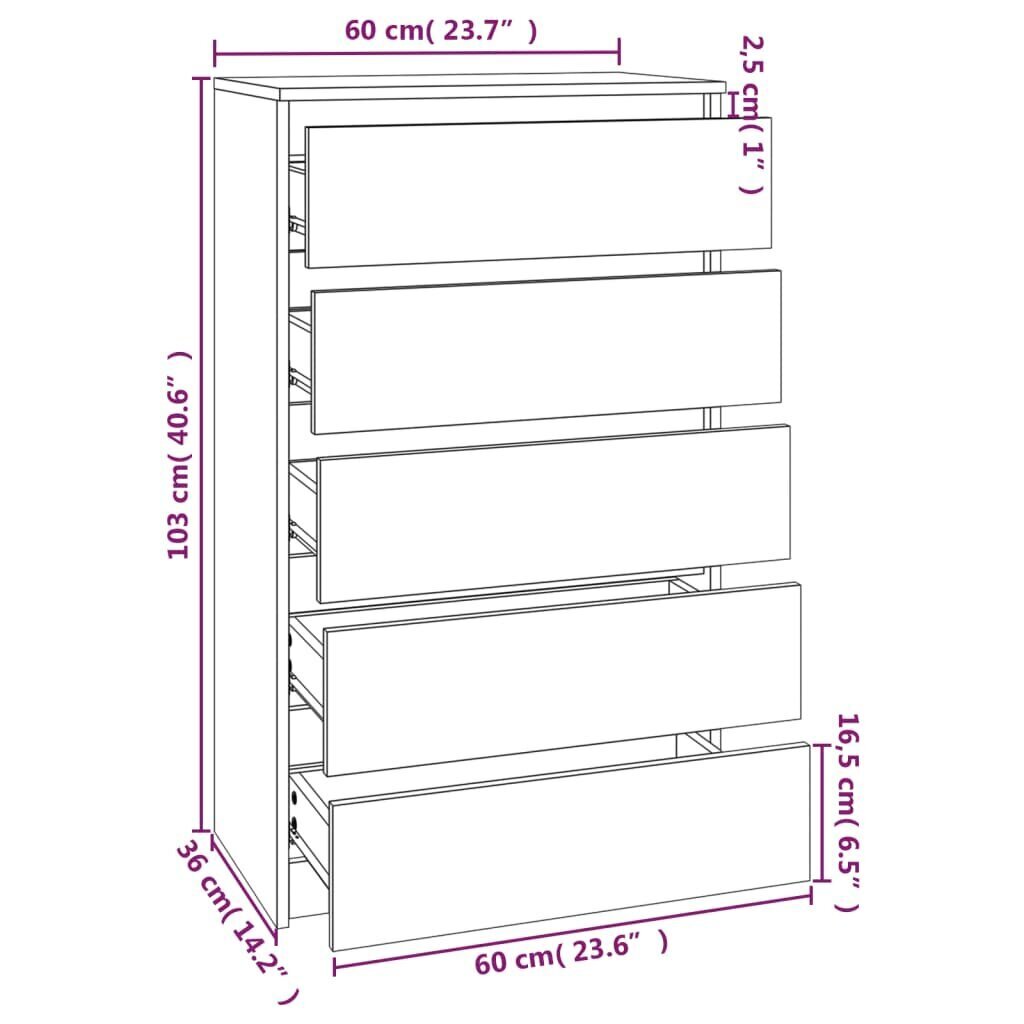 vidaXL atvilktņu plaukts, melns, 60x36x103 cm, inženierijas koks cena un informācija | Kumodes | 220.lv