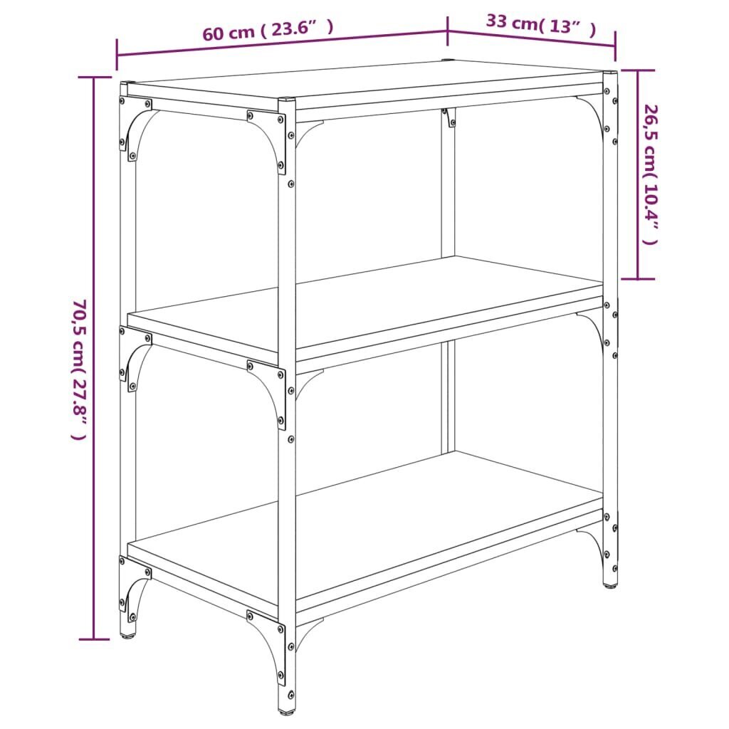 vidaXL grāmatplaukts, ozola, 60x33x70,5 cm, inženierijas koks, tērauds cena un informācija | Plaukti | 220.lv