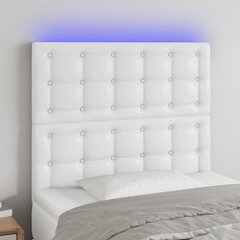 vidaXL gultas galvgalis ar LED, 100x5x118/128 cm, balta mākslīgā āda cena un informācija | Gultas | 220.lv