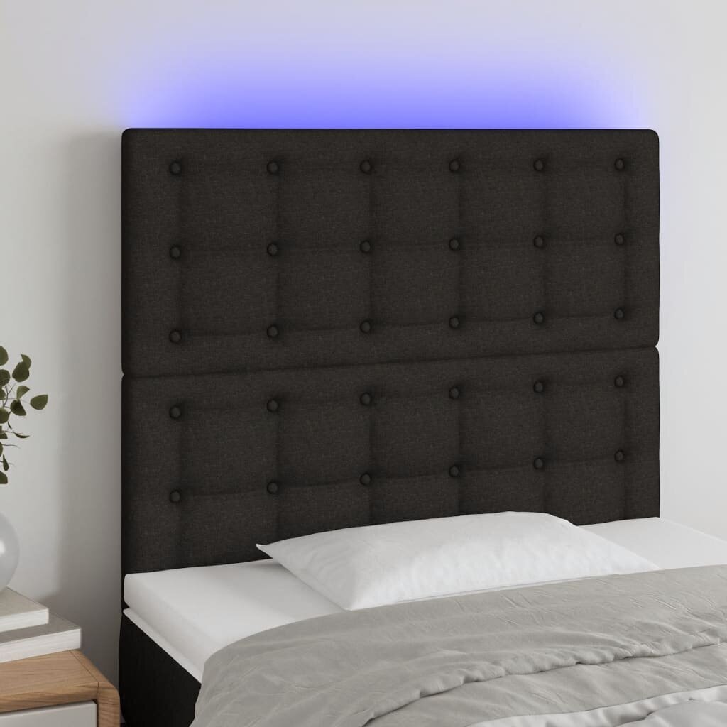 vidaXL gultas galvgalis ar LED, 100x5x118/128 cm, melns audums цена и информация | Gultas | 220.lv
