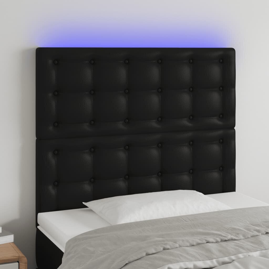 vidaXL gultas galvgalis ar LED, 100x5x118/128 cm, melns mākslīgā āda цена и информация | Gultas | 220.lv