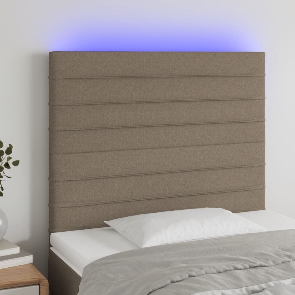 vidaXL gultas galvgalis ar LED, 100x5x118/128 cm, pelēkbrūns audums цена и информация | Gultas | 220.lv