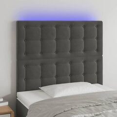vidaXL gultas galvgalis ar LED, 100x5x118/128 cm, tumši pelēks samts cena un informācija | Gultas | 220.lv