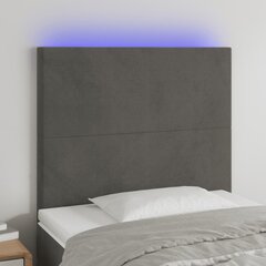 vidaXL gultas galvgalis ar LED, 100x5x118/128 cm, tumši pelēks samts цена и информация | Кровати | 220.lv
