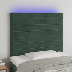 vidaXL gultas galvgalis ar LED, 100x5x118/128 cm, tumši zaļš samts cena un informācija | Gultas | 220.lv