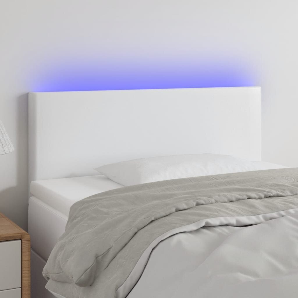 vidaXL gultas galvgalis ar LED, 100x5x78/88 cm, balta mākslīgā āda cena un informācija | Gultas | 220.lv