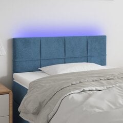 vidaXL gultas galvgalis ar LED, 100x5x78/88 cm, zils samts cena un informācija | Gultas | 220.lv