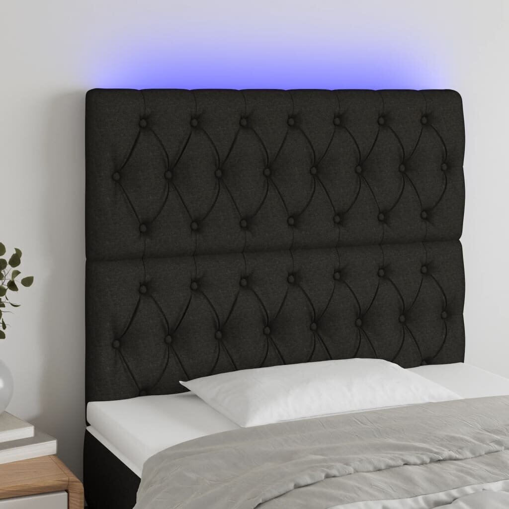 vidaXL gultas galvgalis ar LED, 100x7x118/128 cm, melns audums cena un informācija | Gultas | 220.lv