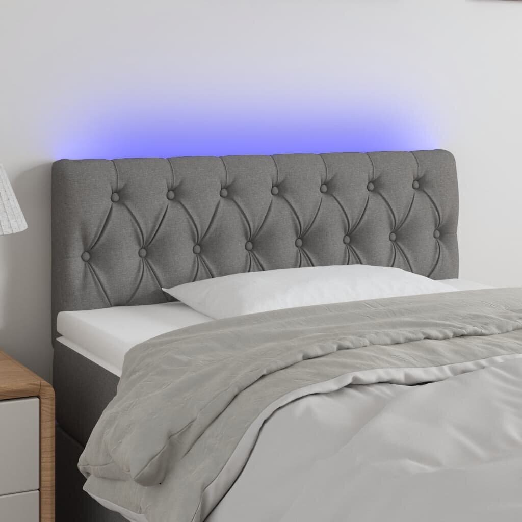 vidaXL gultas galvgalis ar LED, 100x7x78/88 cm, tumši pelēks audums cena un informācija | Gultas | 220.lv