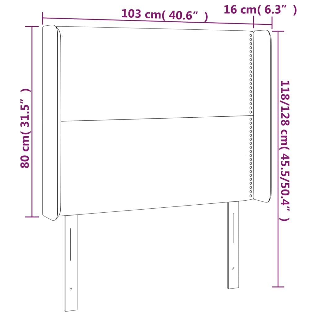 vidaXL gultas galvgalis ar LED, 103x16x118/128 cm, balta mākslīgā āda cena un informācija | Gultas | 220.lv