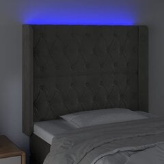 vidaXL gultas galvgalis ar LED, 103x16x118/128 cm, tumši pelēks samts цена и информация | Кровати | 220.lv