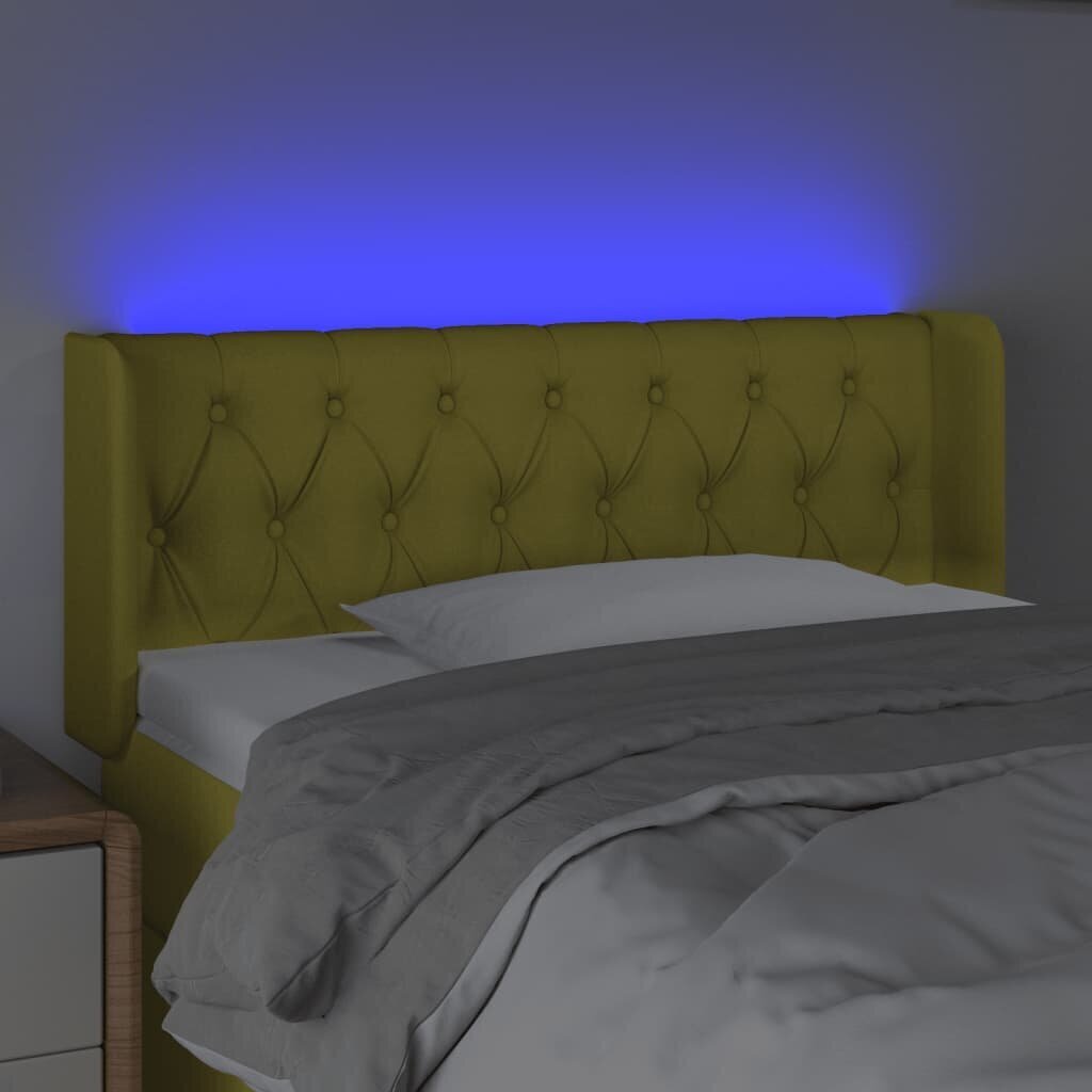 vidaXL gultas galvgalis ar LED, 103x16x78/88 cm, zaļš audums cena un informācija | Gultas | 220.lv