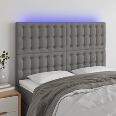 vidaXL gultas galvgalis ar LED, 144x5x118/128 cm, tumši pelēks audums цена и информация | Кровати | 220.lv