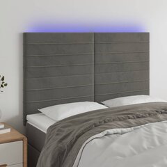 vidaXL gultas galvgalis ar LED, 144x5x118/128 cm, tumši pelēks samts цена и информация | Кровати | 220.lv