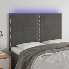 vidaXL gultas galvgalis ar LED, 144x5x118/128 cm, tumši pelēks samts цена и информация | Кровати | 220.lv