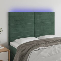 vidaXL gultas galvgalis ar LED, 144x5x118/128 cm, tumši zaļš samts цена и информация | Кровати | 220.lv