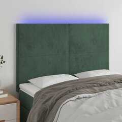 vidaXL gultas galvgalis ar LED, 144x5x118/128 cm, tumši zaļš samts цена и информация | Кровати | 220.lv
