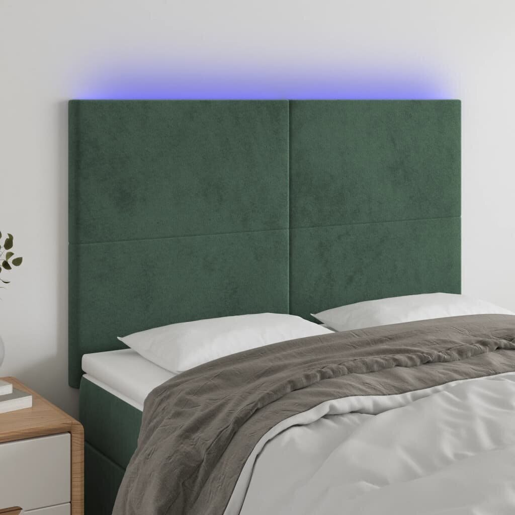 vidaXL gultas galvgalis ar LED, 144x5x118/128 cm, tumši zaļš samts cena un informācija | Gultas | 220.lv