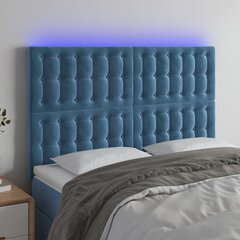 vidaXL gultas galvgalis ar LED, 144x5x118/128 cm, tumši zils samts cena un informācija | Gultas | 220.lv