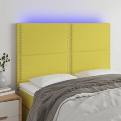 vidaXL gultas galvgalis ar LED, 144x5x118/128 cm, zaļš audums cena un informācija | Gultas | 220.lv