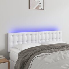 vidaXL gultas galvgalis ar LED, 144x5x78/88 cm, balta mākslīgā āda cena un informācija | Gultas | 220.lv