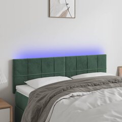 vidaXL gultas galvgalis ar LED, 144x5x78/88 cm, tumši zaļš samts цена и информация | Кровати | 220.lv