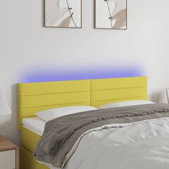vidaXL gultas galvgalis ar LED, 144x5x78/88 cm, zaļš audums cena un informācija | Gultas | 220.lv