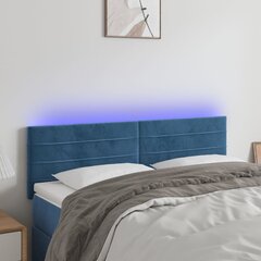 vidaXL gultas galvgalis ar LED, 144x5x78/88 cm, zils samts cena un informācija | Gultas | 220.lv