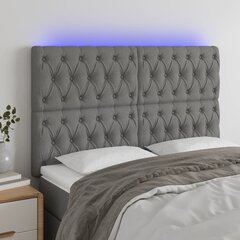 vidaXL gultas galvgalis ar LED, 144x7x118/128 cm, tumši pelēks audums цена и информация | Кровати | 220.lv