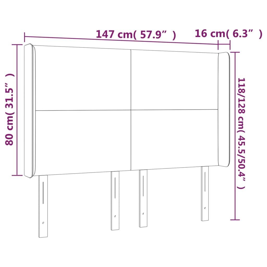 vidaXL gultas galvgalis ar LED, 147x16x118/128 cm, balta mākslīgā āda cena un informācija | Gultas | 220.lv