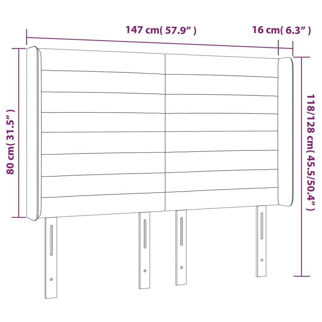 vidaXL gultas galvgalis ar LED, 147x16x118/128 cm, tumši pelēks audums cena un informācija | Gultas | 220.lv