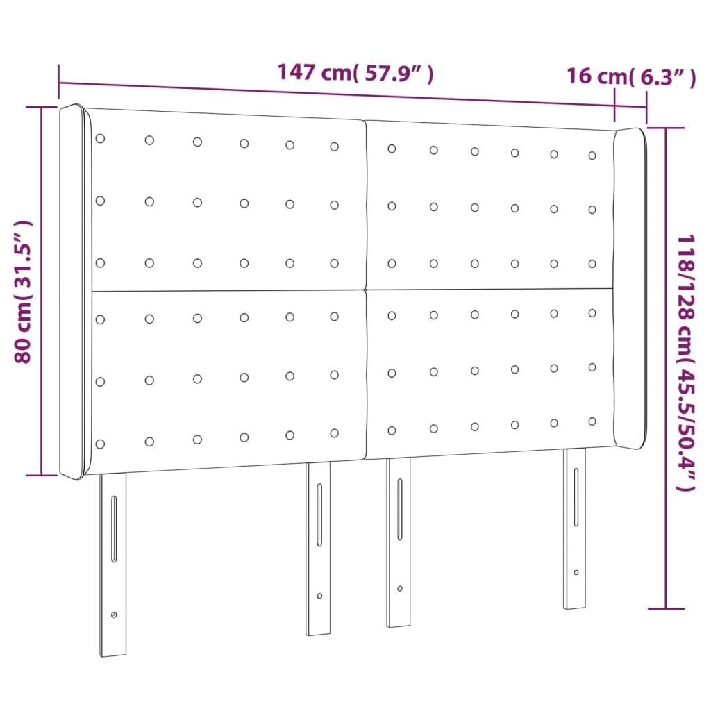 vidaXL gultas galvgalis ar LED, 147x16x118/128 cm, tumši pelēks audums цена и информация | Gultas | 220.lv