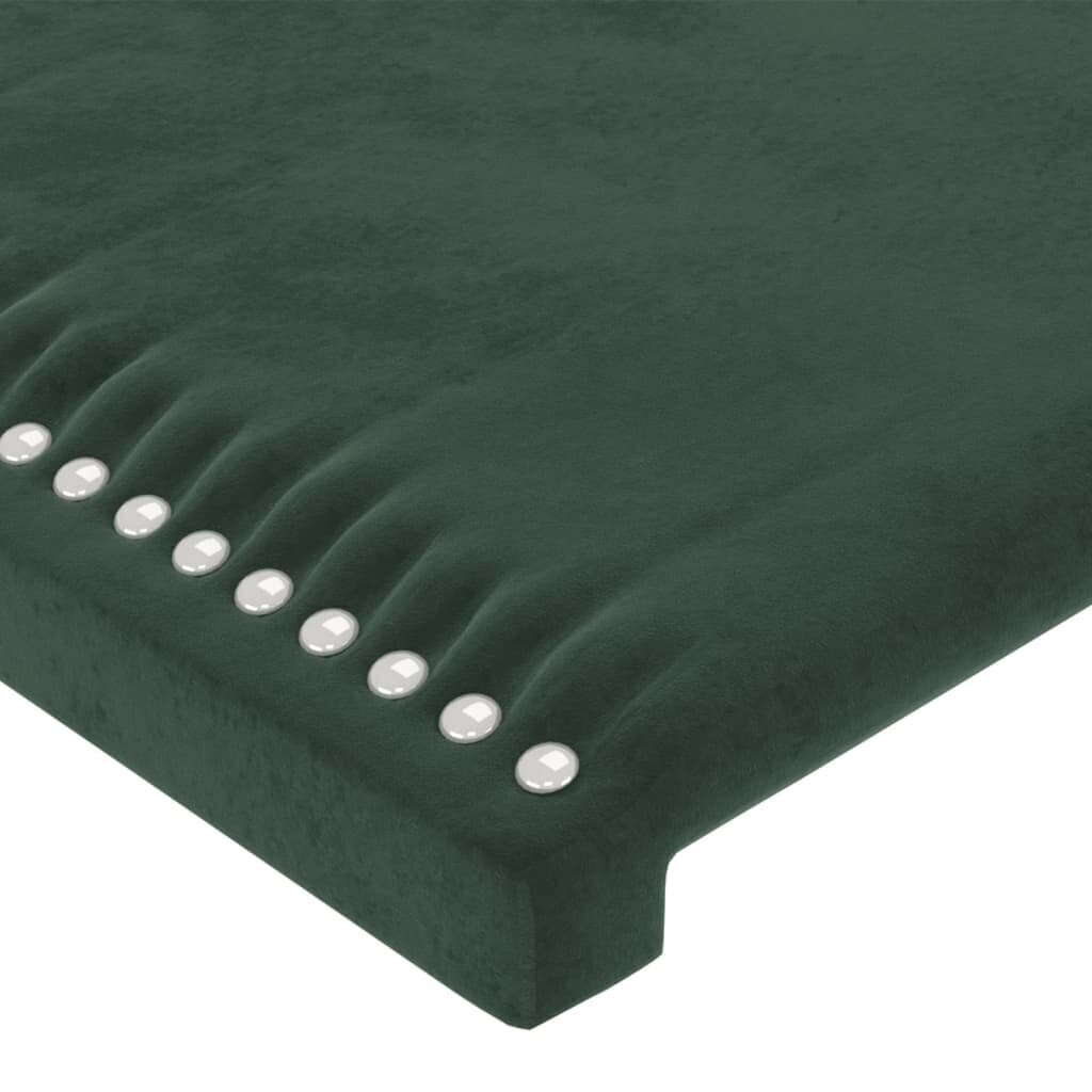vidaXL gultas galvgalis ar LED, 147x16x118/128 cm, tumši zaļš samts цена и информация | Gultas | 220.lv