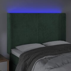 vidaXL gultas galvgalis ar LED, 147x16x118/128 cm, tumši zaļš samts cena un informācija | Gultas | 220.lv