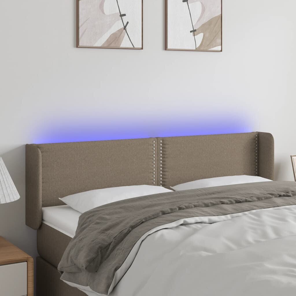 vidaXL gultas galvgalis ar LED, 147x16x78/88 cm, pelēkbrūns audums cena un informācija | Gultas | 220.lv
