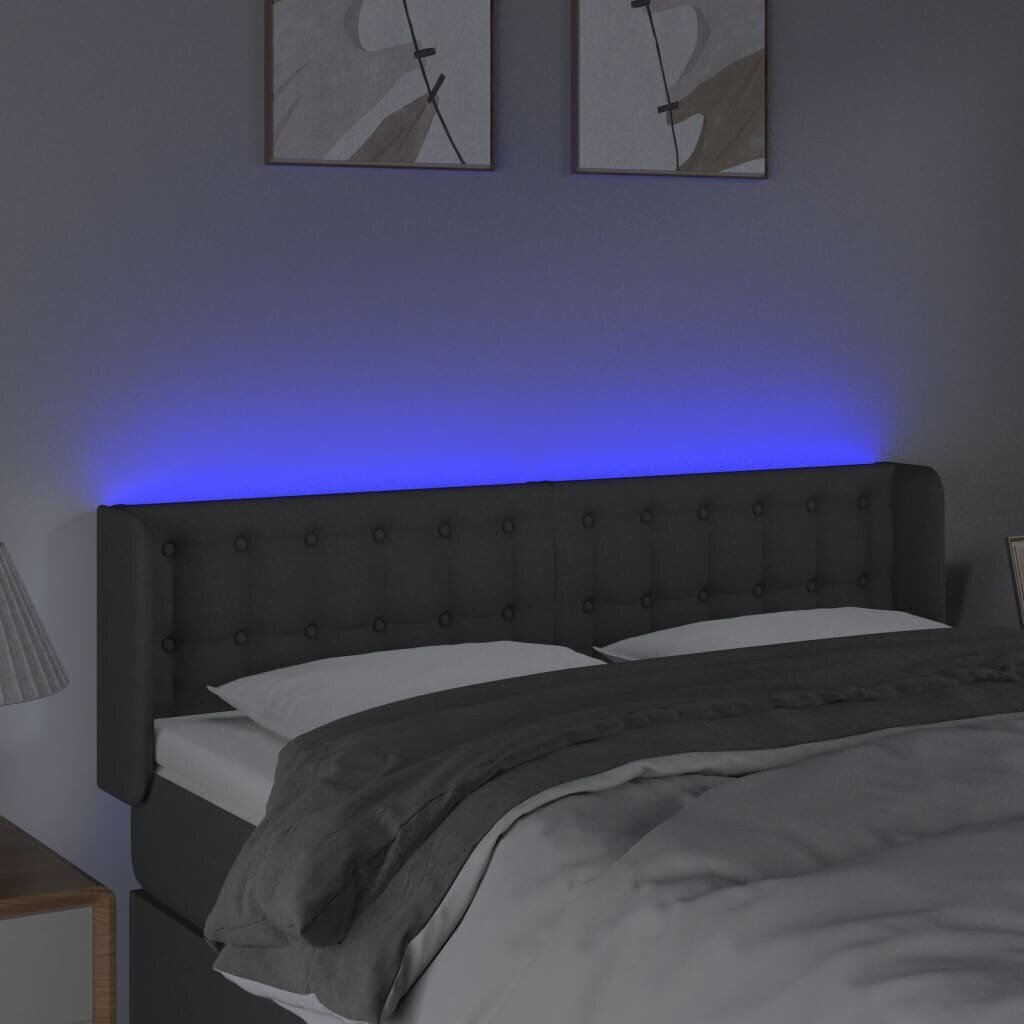vidaXL gultas galvgalis ar LED, 147x16x78/88 cm, tumši pelēks audums cena un informācija | Gultas | 220.lv