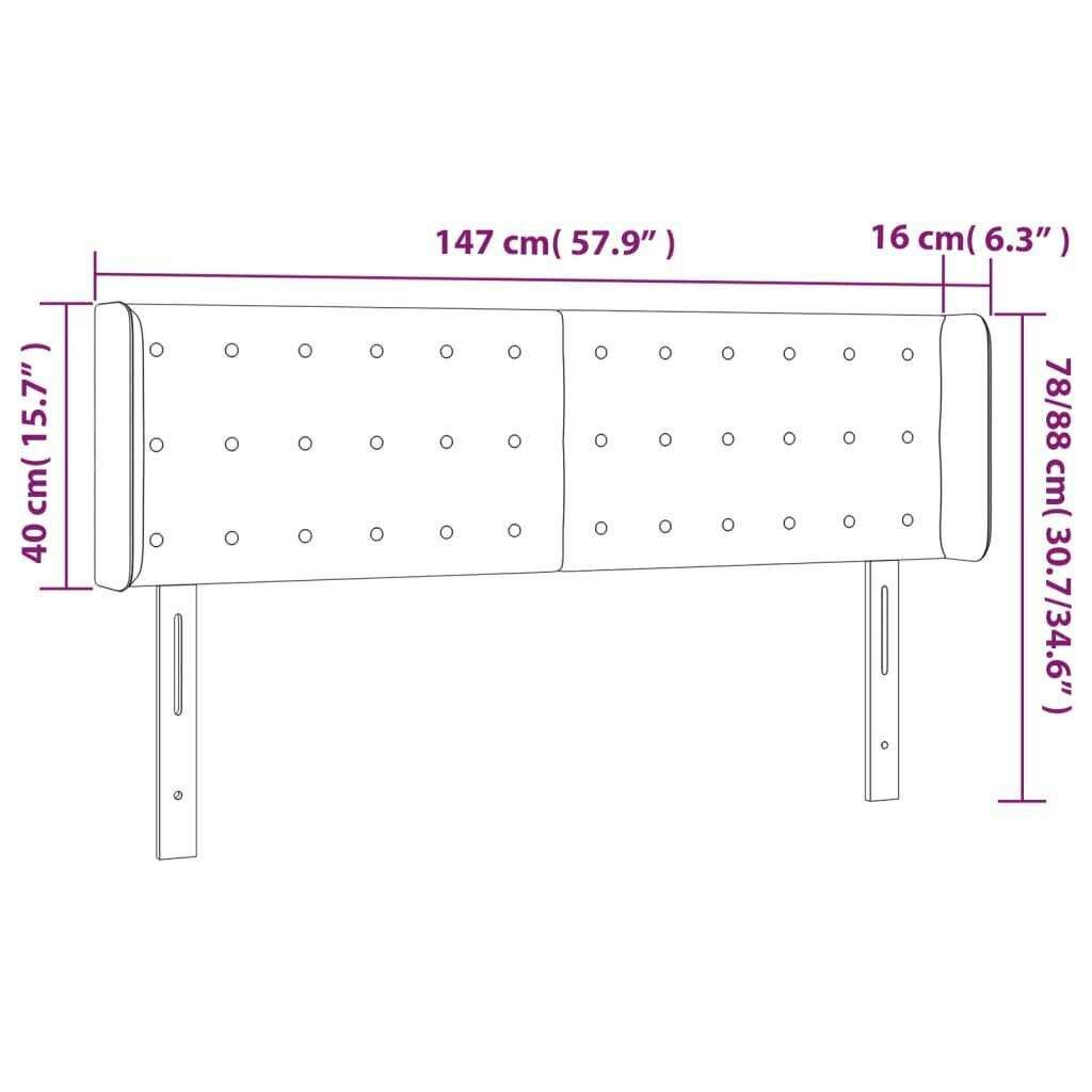 vidaXL gultas galvgalis ar LED, 147x16x78/88 cm, tumši pelēks samts cena un informācija | Gultas | 220.lv