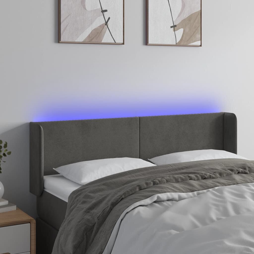 vidaXL gultas galvgalis ar LED, 147x16x78/88 cm, tumši pelēks samts cena un informācija | Gultas | 220.lv