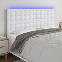 vidaXL gultas galvgalis ar LED, 160x5x118/128 cm, balta mākslīgā āda cena un informācija | Gultas | 220.lv