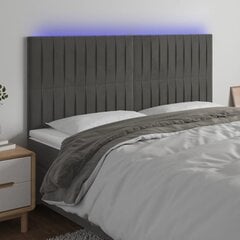 vidaXL gultas galvgalis ar LED, 160x5x118/128 cm, tumši pelēks samts цена и информация | Кровати | 220.lv