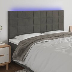 vidaXL gultas galvgalis ar LED, 160x5x118/128 cm, tumši pelēks samts cena un informācija | Gultas | 220.lv